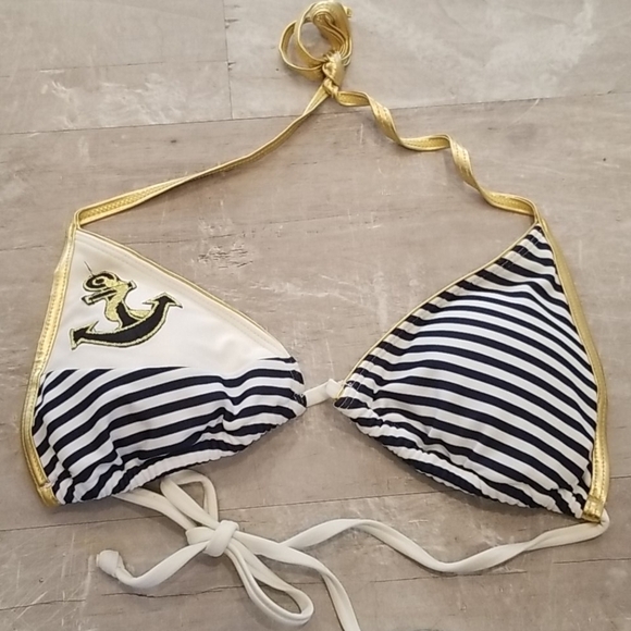 💕DIANE'S BEACHWEAR💕 Blue Striped Sailor Triangle Top String Bikini M/L NWOT - Picture 12 of 16